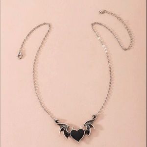 ❤️ Edgy Antiqued Silver Black Wing Heart Necklace NWT